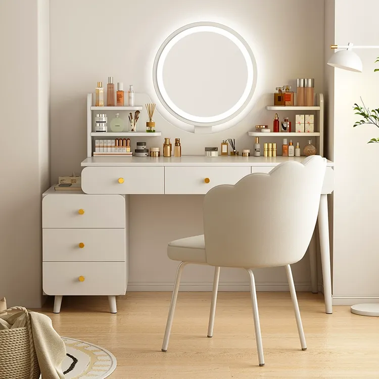 奶油风化妆桌梳妆台卧室简约现代斗柜床头柜一体高级感主卧化妆台