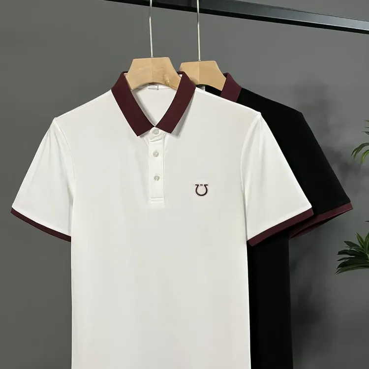 高端刺绣新款撞色轻奢夏季时尚薄款修身POLO衫男翻领短袖休闲T恤