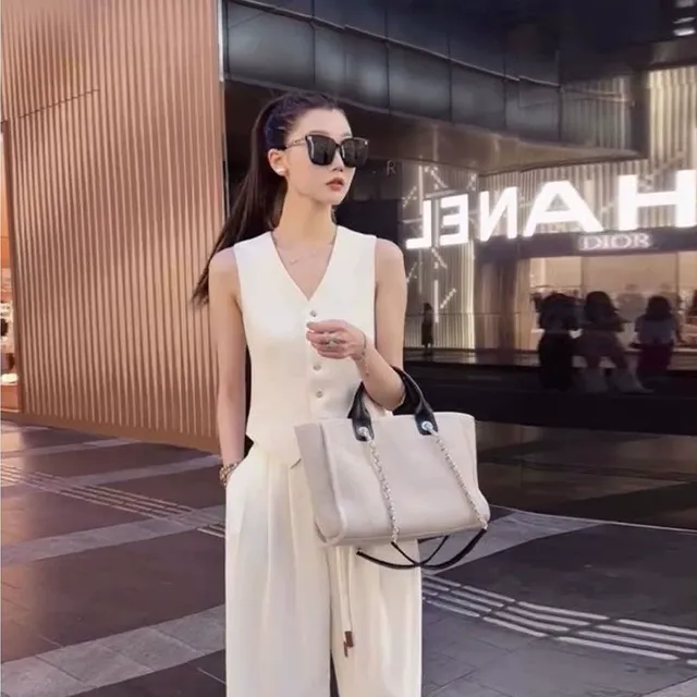 法式复古领西装马甲+白色裤子女年春季新款韩版时尚气质套装