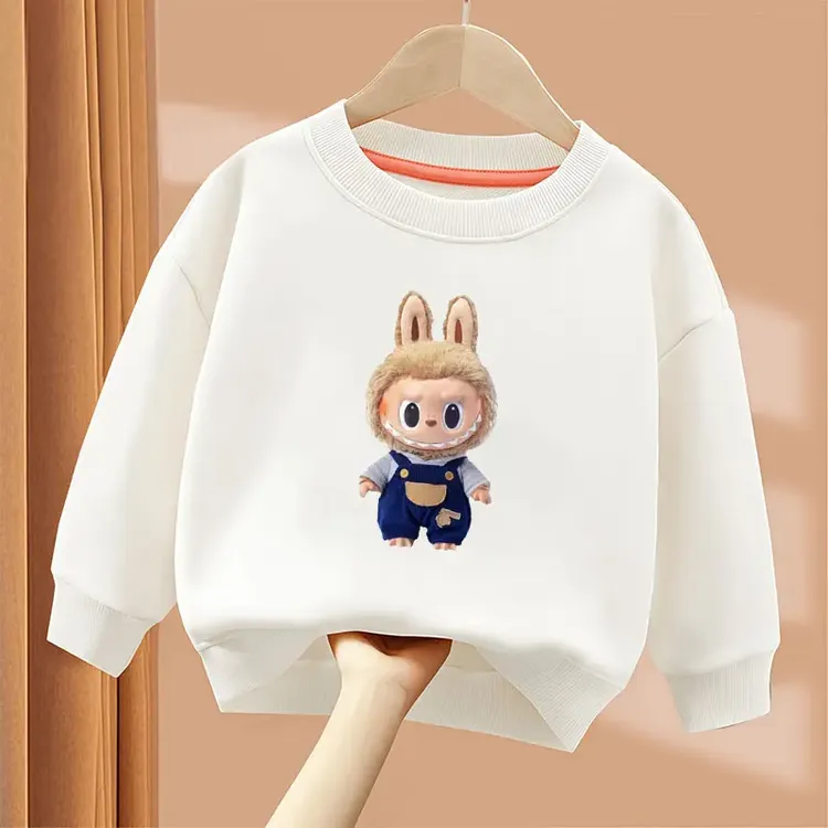 春秋新款百搭卡通拉布布休闲风洋气上衣男女童Labubu圆领韩版卫衣