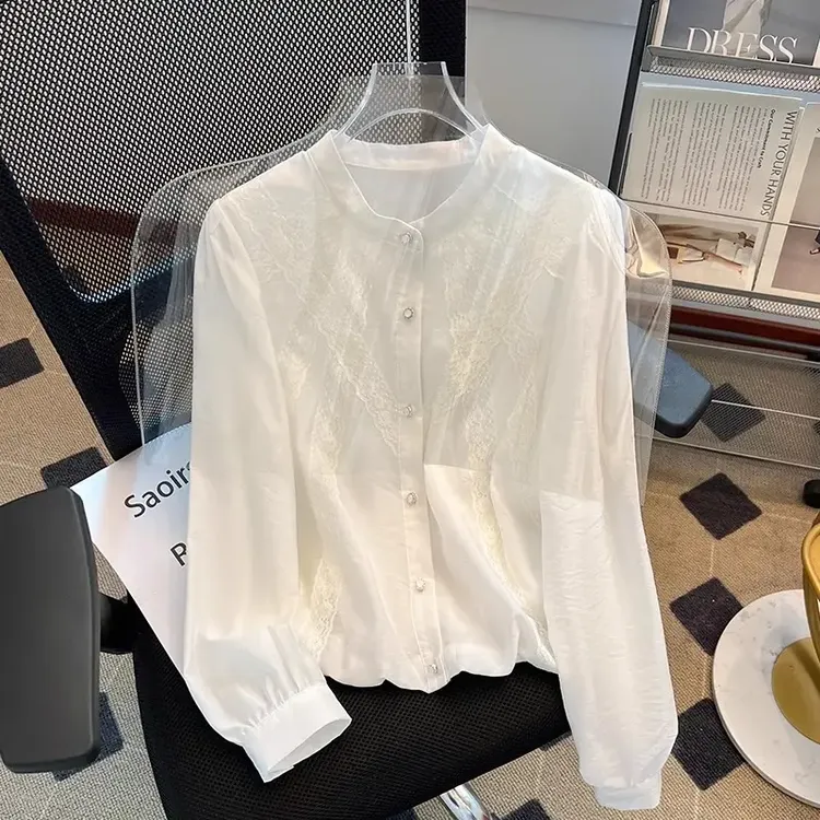 C151 法式白衬衫女高级感春季2025新款蕾丝花边长袖小衫上衣