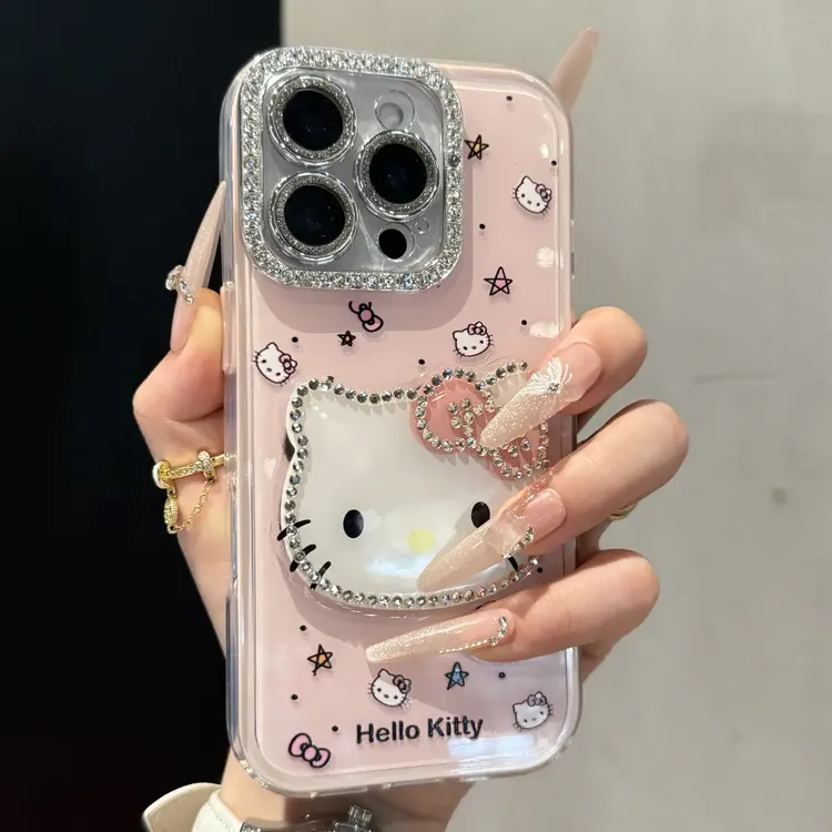 新款闪钻KT猫蝴蝶结适用苹果16pro手机壳iPhone15promax简约14/13