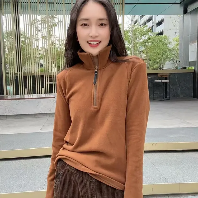 1372-德绒高领保暖半拉链冬季卫衣半高领纯色百搭休闲绒衫户外