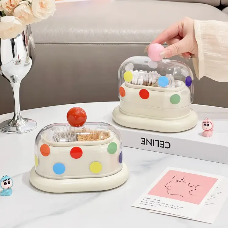 创意多巴胺牙签盒家用客厅可爱牙签筒高颜值简约棉签牙线收纳盒