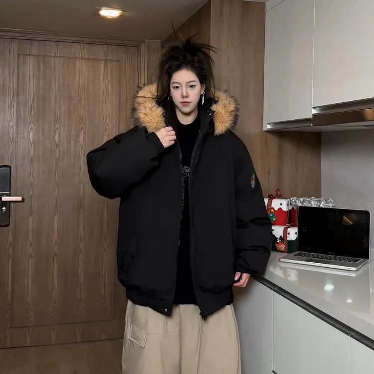 【可拆卸大毛领棉服】冬季新款连帽加厚休闲棉衣情侣保暖百搭派克服