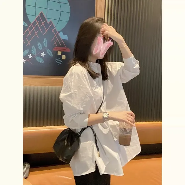 2025早春装新款时尚气质独特别致长袖上衣白色衬衫女款宽松慵懒风
