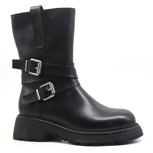 康奈 秋冬女款英伦风保暖牛皮中筒通勤休闲靴