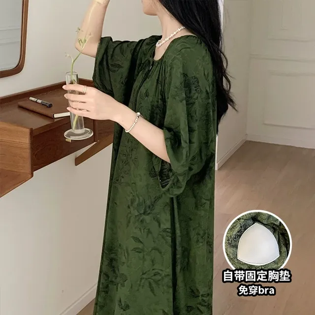 【胸垫款防凸睡裙】夏季新款棉绸时尚洋气