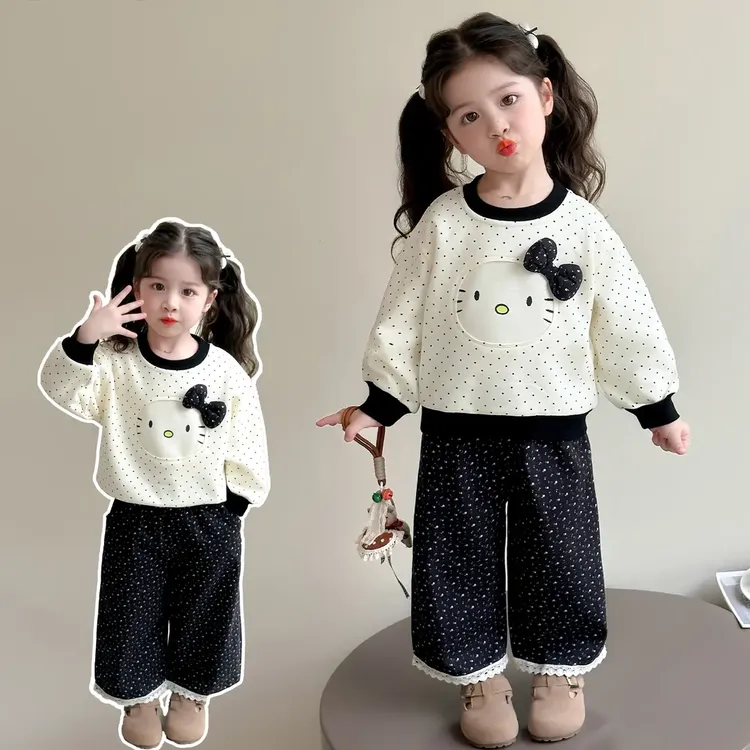 女童套装洋气韩版波点儿童休闲卫衣两件套小女孩宝宝秋装2025新款
