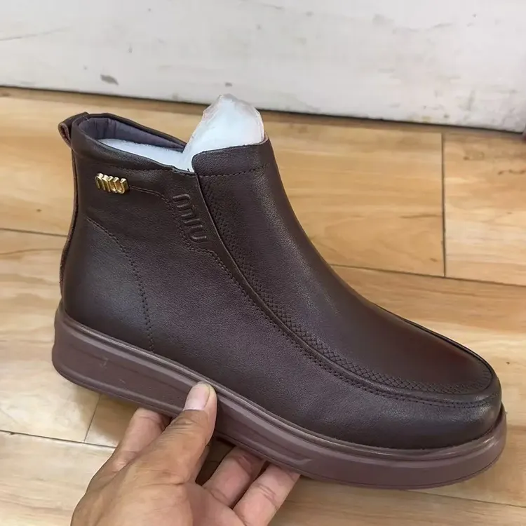 2025平跟防水短靴靴子侧拉炼拉链中跟