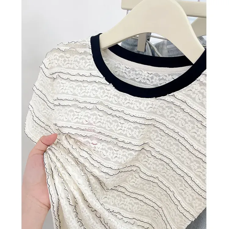 法式蕾丝短袖T恤衫2025夏季爆款轻奢小众上衣服chic别致女装ins潮