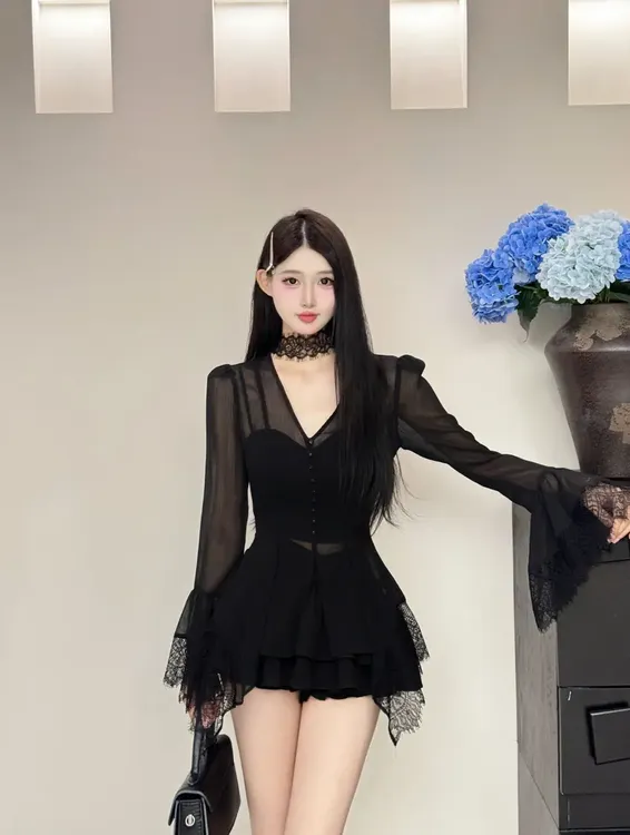 【泉泉推荐】性感风法式时尚套装抹胸气质蕾丝性感辣妹251305