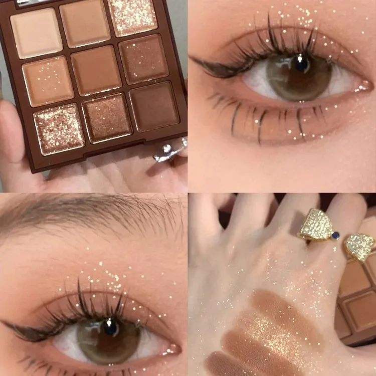九色眼影盘巧克力大地色眼影盘粉质细腻珠光哑光闪粉闪片眼影盘