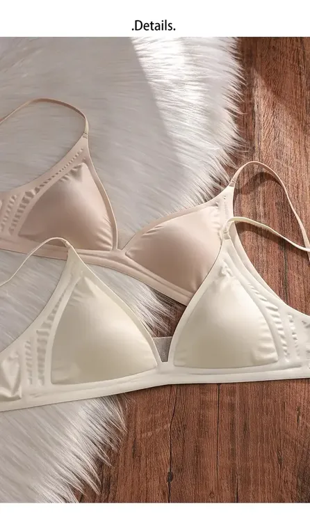 法式轻奢风无痕光面内衣三角杯无钢圈文胸夏天薄款粉底液细肩带