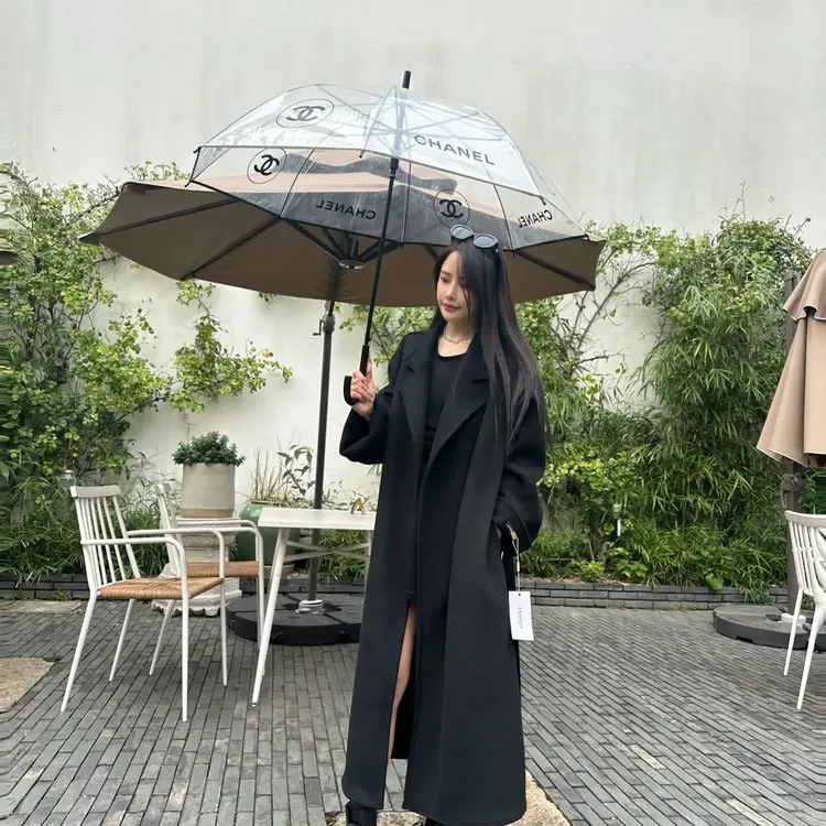 2024YM新款时尚韩版双面呢大衣百搭中长款风衣女极简风毛呢外套