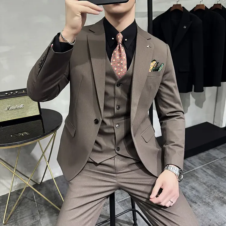 西服套装男高级感意式戗驳领西装高级感商务休闲正装新郎礼服