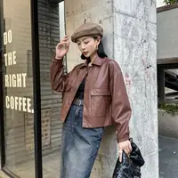 新款秋冬小方领简约大气皮衣外套319