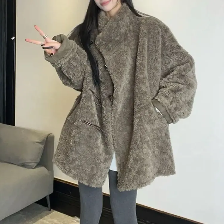 休闲时尚牛角扣宽松短外套中长款连帽女ins网红常规