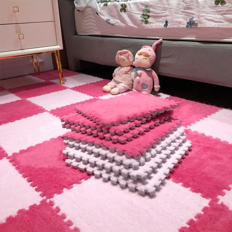 拼接地毯地垫床边毯毛绒卧室耐脏纯色简约风成品防摔绒面裁剪W096