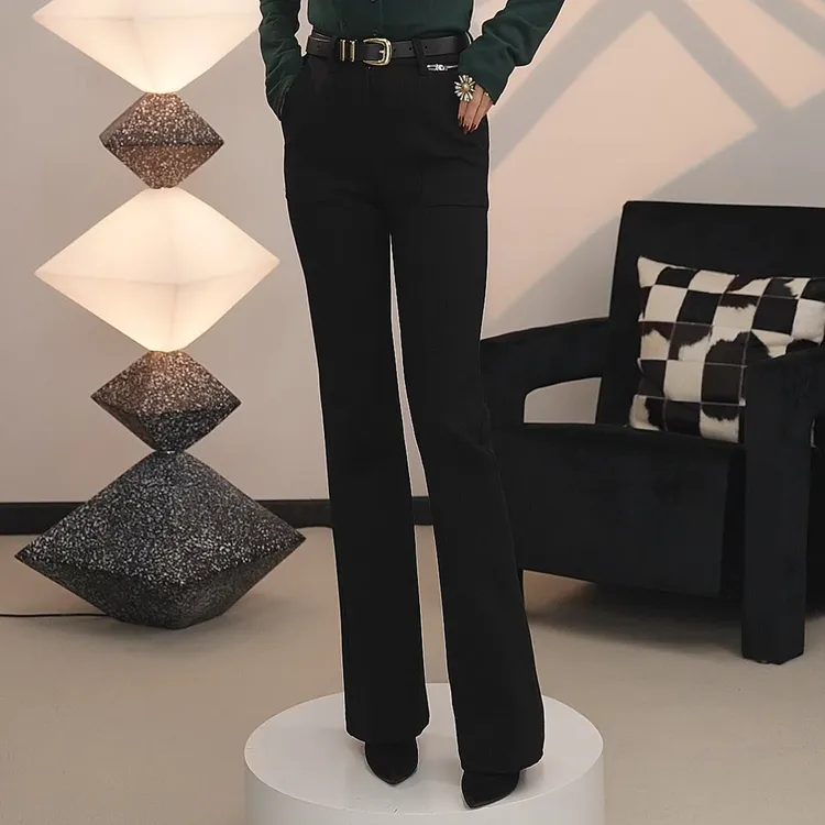 哥弟冬季高腰加绒微喇裤韩版时尚修身显瘦保暖休闲裤子女1100429