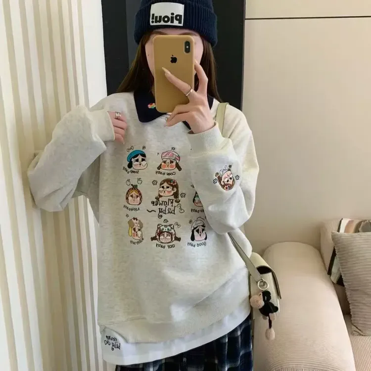 卡通动漫常规刺绣拼接不起球卫衣秋冬ol家居服卡通