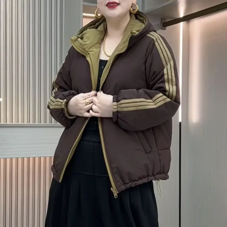 9003新款秋冬加厚连帽双面双穿宽松显瘦拼接休闲上衣棉服外套