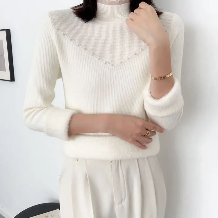 半高领针织打底衫女秋冬加绒加厚一体绒修身时尚洋气内搭毛衣