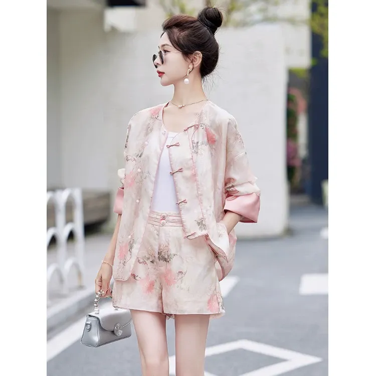 国风女装2025新款今年流行新中式盘扣复古温柔风优雅短裤两件套装