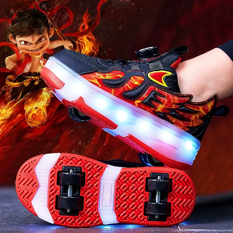 ABC哪吒鞋子儿童暴走鞋男童2025新款夏季隐形四轮滑轮鞋亮灯溜冰