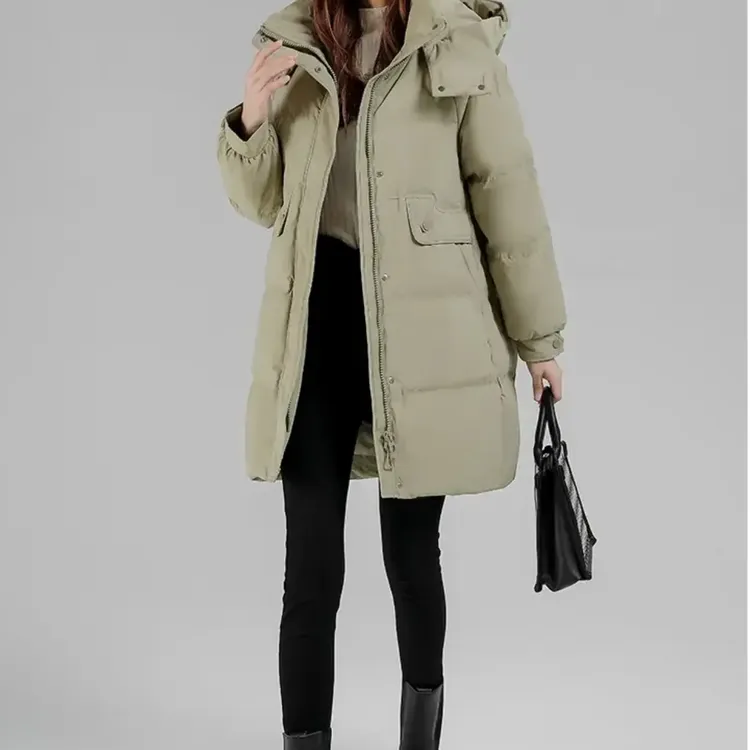 J034中长款棉服女加厚外套秋冬宽松韩版百搭棉衣棉袄可拆帽外套