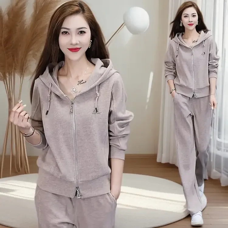 洋气运动装套装女春秋连帽卫衣两件套2025新款秋季休闲跑步服减龄