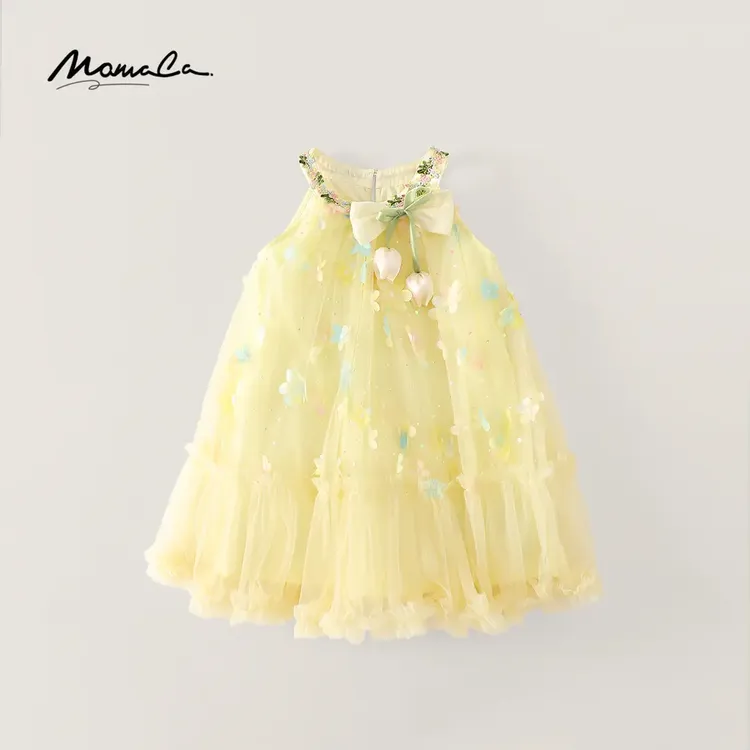 MOMOCO夏季女童立体花设计感挂脖演出服连衣裙77620477058