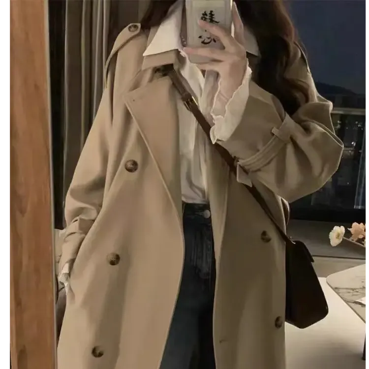 风衣外套女2025新款春秋英伦风中长款小个子早春高级感卡其色大衣