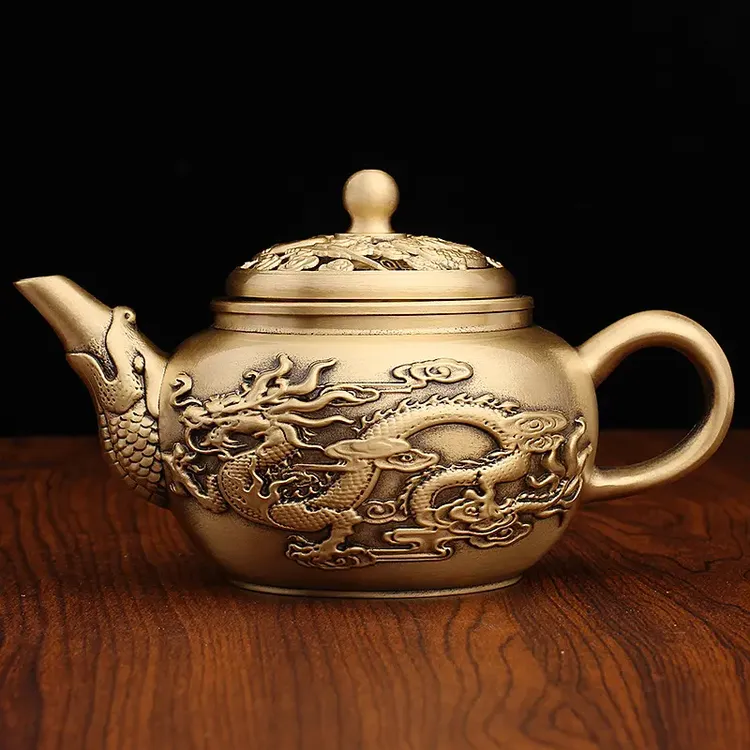 转转龙凤茶壶浮雕茶具雕刻居家茶桌工艺摆件创意礼品大容量
