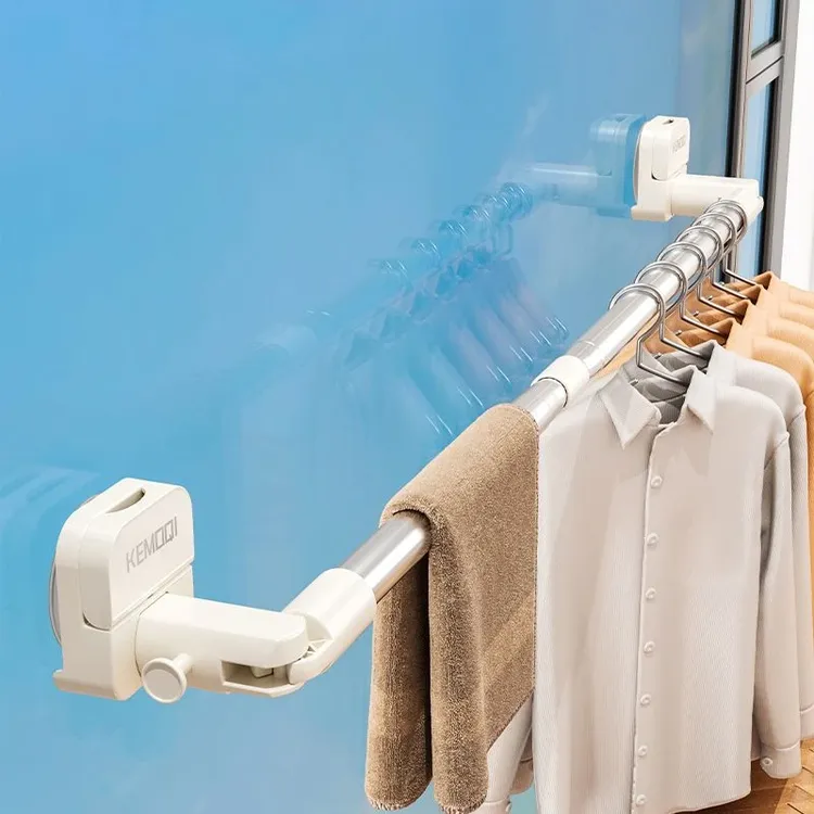 优勤吸盘晾衣架伸缩晾衣杆家用免打孔窗户晒被子阳台空间利用晾衣