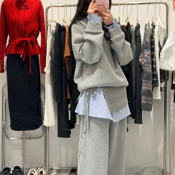 秋冬加绒拼接设计感慵懒风卫衣套装