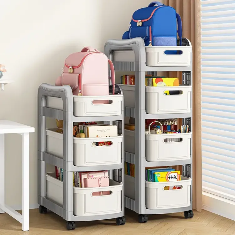 书包置物架可移动家用多层小推车落地桌底下带轮放书本收纳架神器