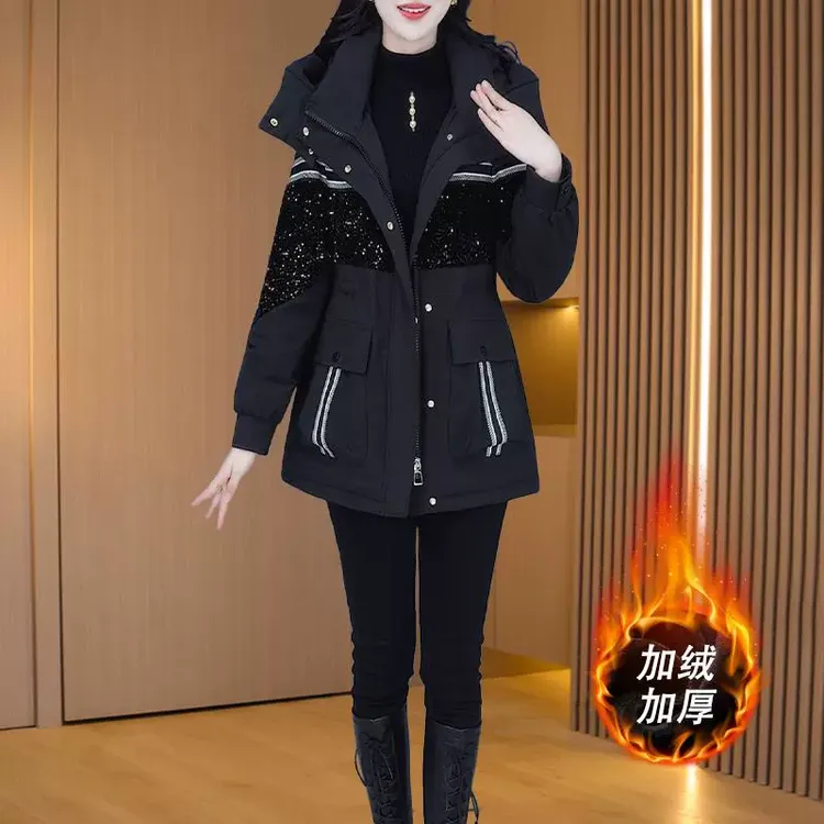 品牌小香风时尚派克服女2025秋冬新款加绒加厚妈妈装收腰洋气外套