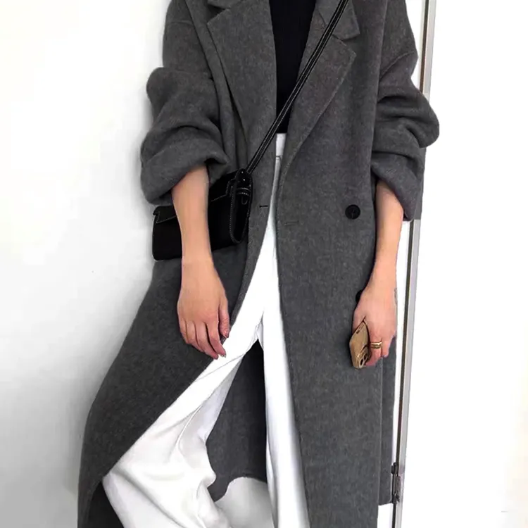 秋冬新款韩版双面呢外套女中长款宽松显瘦气质百搭大衣呢子