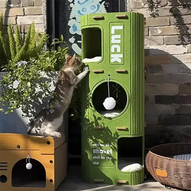 猫窝四季通用猫咪上下两层树洞猫宠物床幼猫多层猫洞毛毡躲避屋yw
