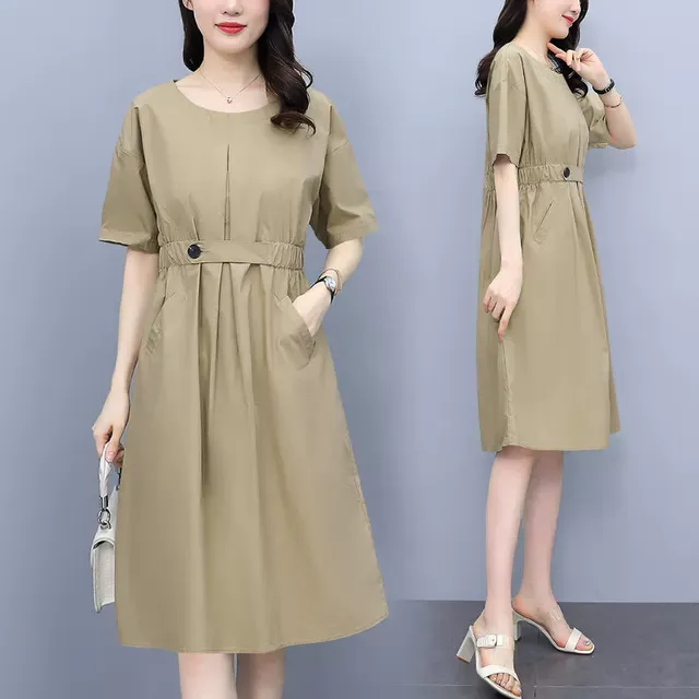 短袖连衣裙女夏季2024新款胖mm遮肚子长款气质女装妈妈a字衬衫裙