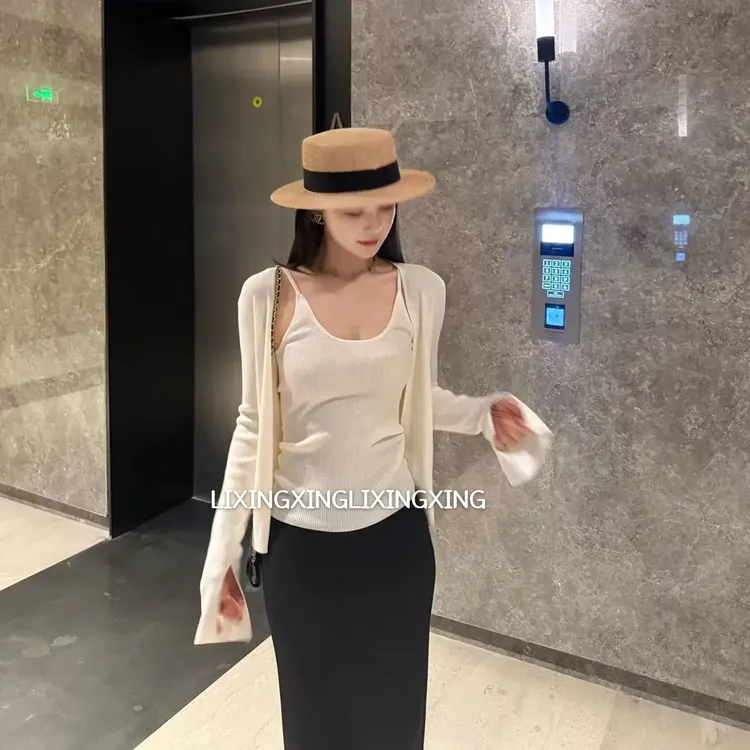 LXX【超细羊毛开衫/吊带背心】慵懒风针织厚款毛针织衫设计师上衣