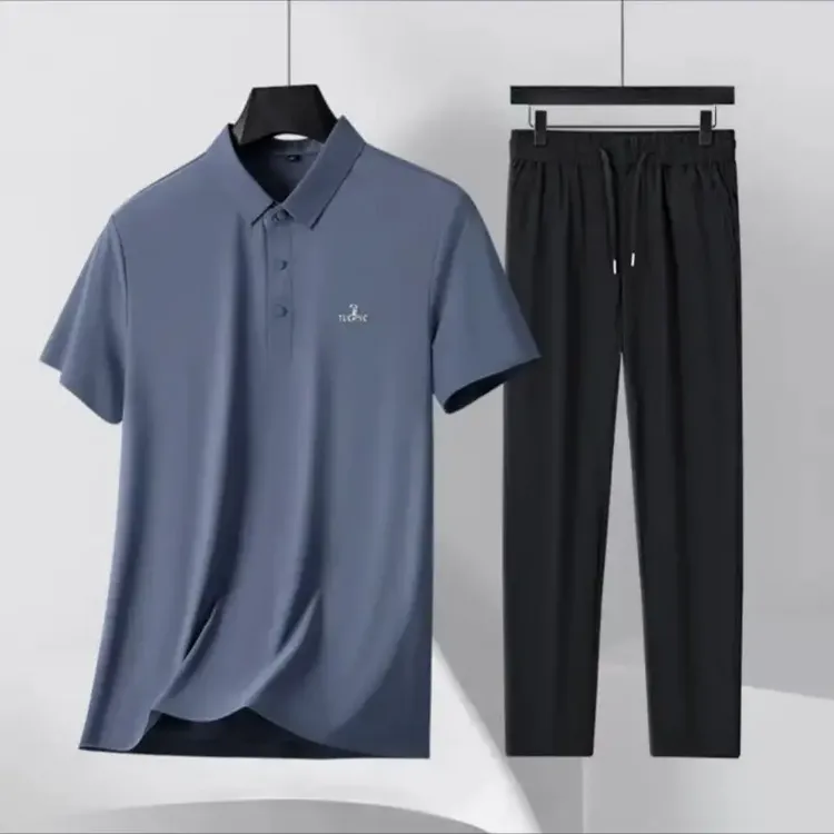 【冰丝套装】啄木鸟中老年休闲短袖POLO衫男冰丝裤爸爸装父亲节礼物