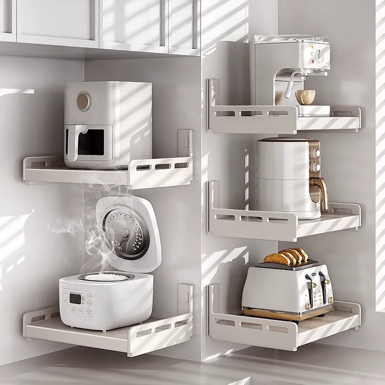 电饭煲置物架厨房壁挂多功能墙上免打孔悬空放微波炉电器收纳架子