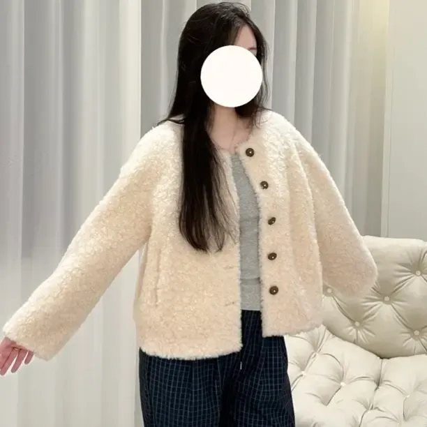 百分百绵羊毛外套女短款冬季圆领颗粒绒绵百搭简约显瘦休闲上衣