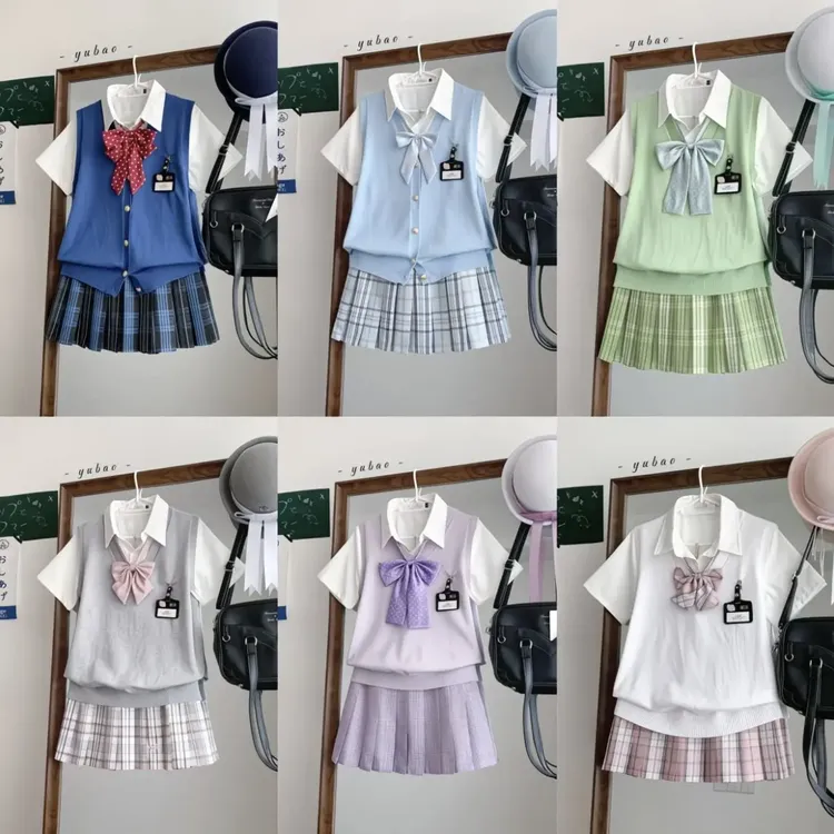 川岛琦JK原创制服格裙背心收腰衬衫套装甜美校供感白雪公主穿搭