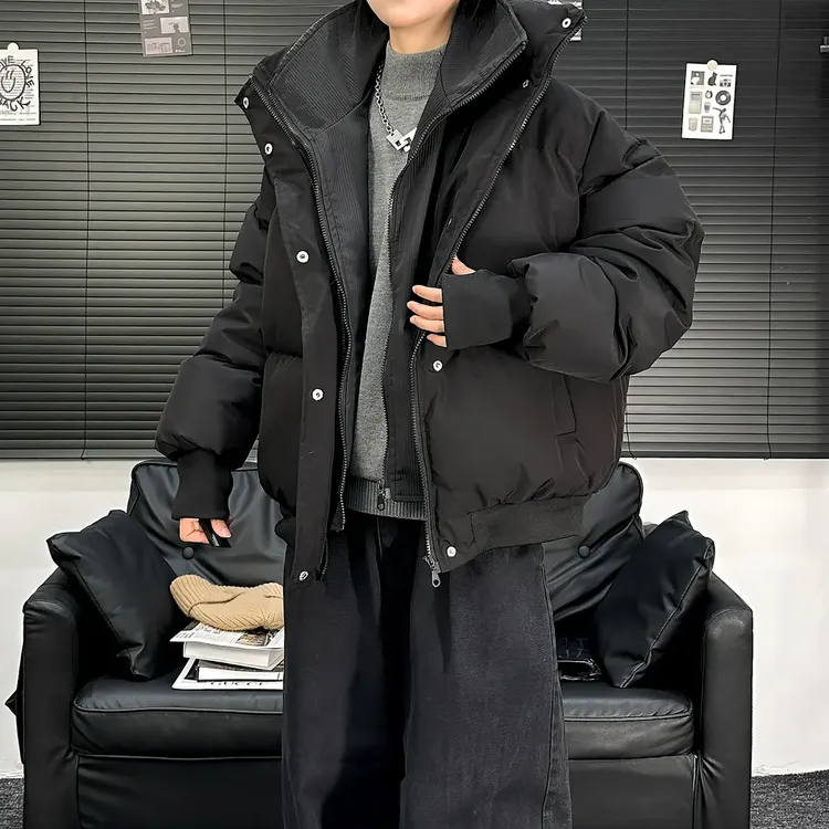【飞飞专属】冬装立领假两件棉服男女同款加厚保暖韩版宽松男棉衣情侣棉袄学生