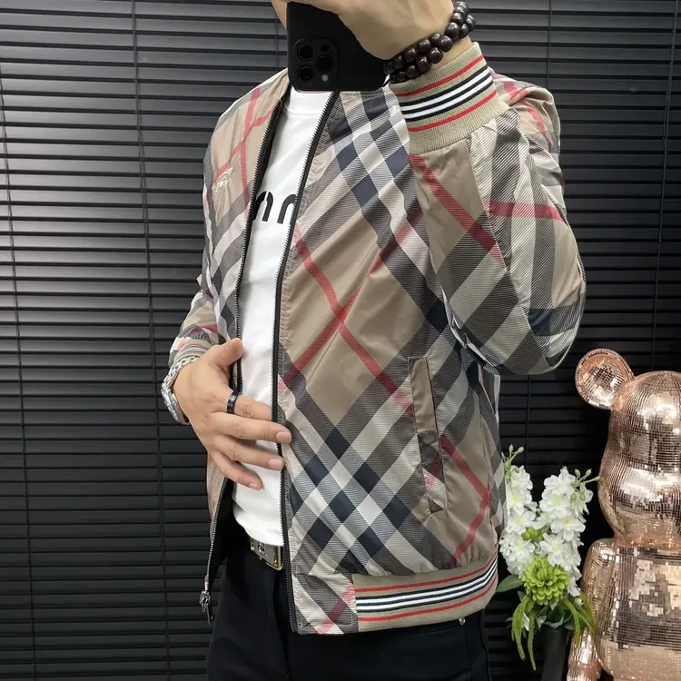 秋冬新品棒球领男士双面夹克外套修身显瘦时尚印花休闲百搭