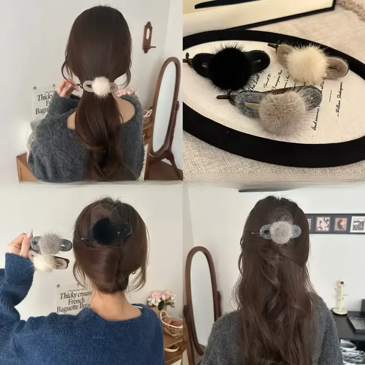 秋冬毛球针织扭扭夹氛围感ins风韩系后脑勺发夹一字夹