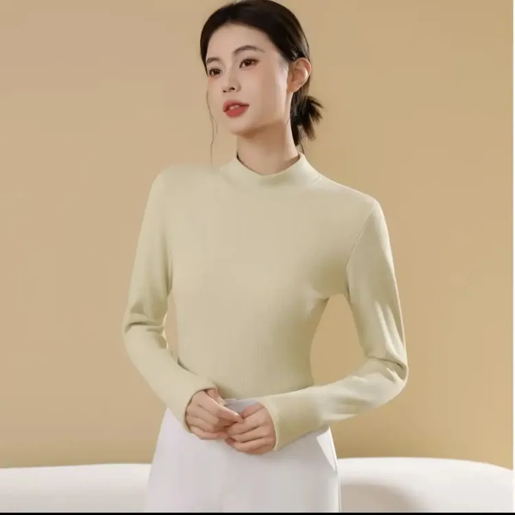 秋冬女士加绒加厚半高领螺纹加绒加厚保暖打底衫